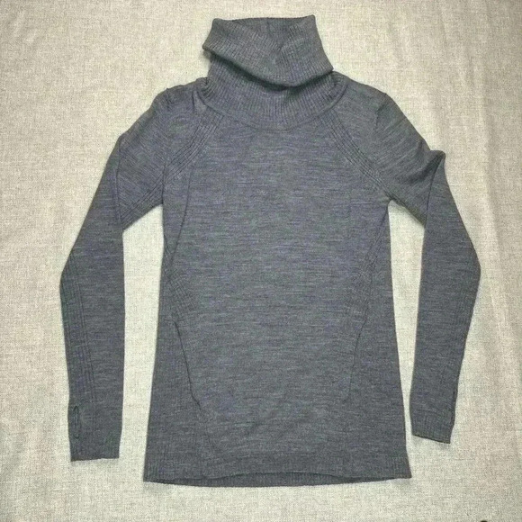 Lululemon Top Sweater Sz 4 Wool Turtleneck Pockets Gray Sweat and Savasana - Picture 1 of 11